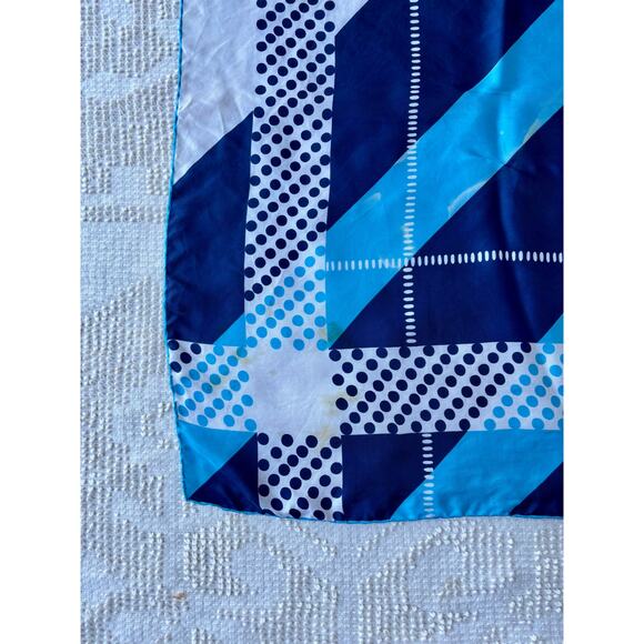 Vintage Blue & White Abstract Print Pure Silk Scarf Terry of Rome 30" AS IS - Picture 4 of 9